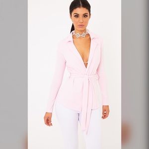 Pretty Little Thing Petite Pink Belted Blazer
